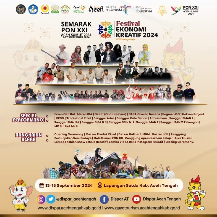 Catat Tanggalnya, Gebyar PON XII Festival Ekonomi Kreatif 2024 Kabupaten Aceh Tengah