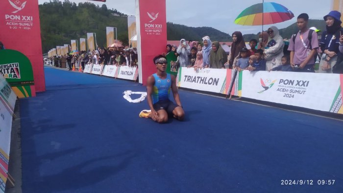 Atlet Jawa Barat Raih Medali Emas Pertama di Cabor Triathlon PON XXI Aceh-Sumut 2024 di Aceh Tengah